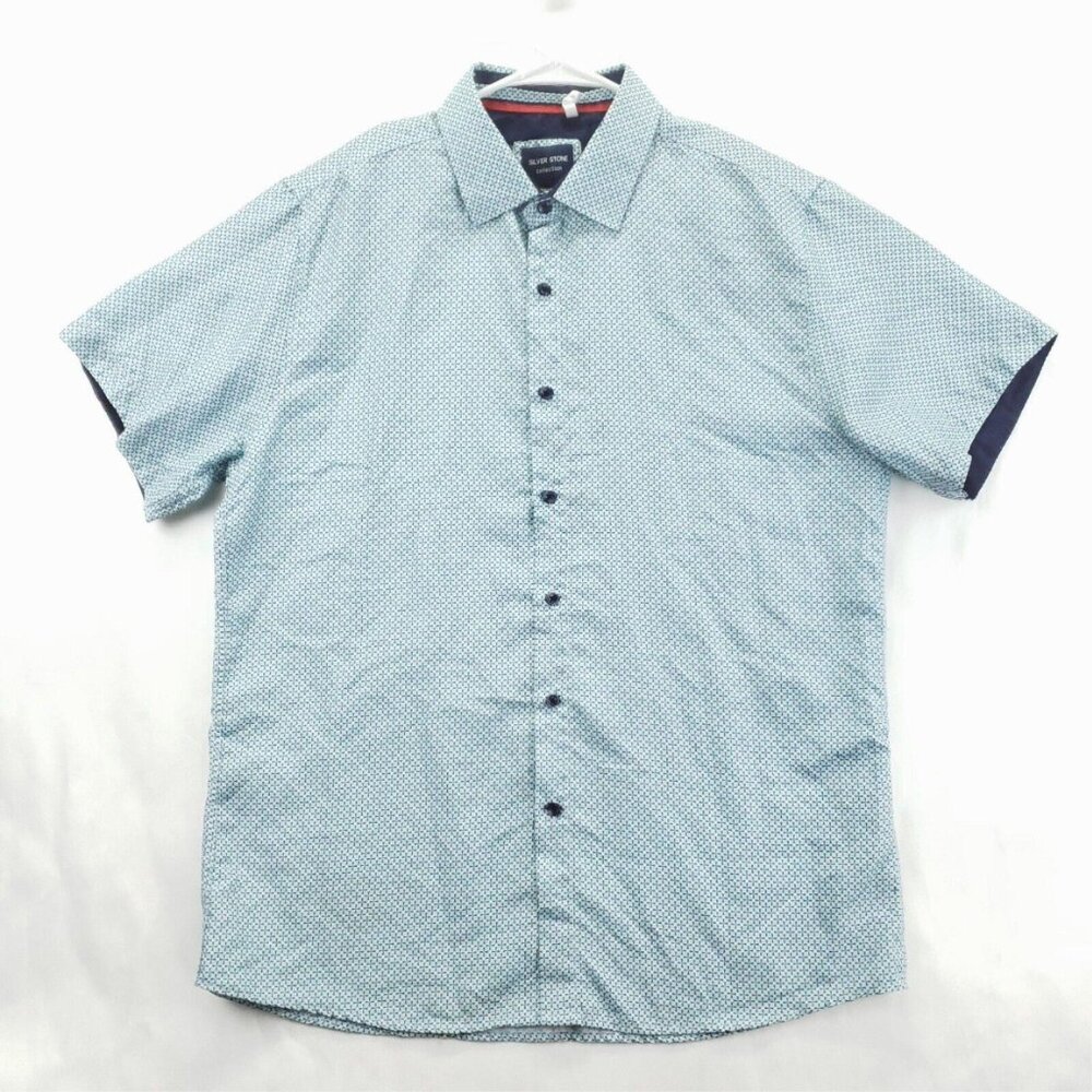 Silverstone Shirt Mens 2XL Aqua Geometric Modern Fit Classic Button-Up